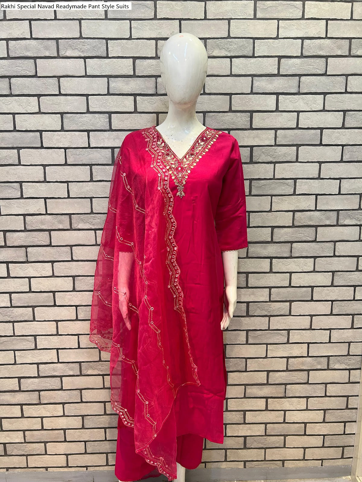 Rakhi Special Navad Roman Silk Readymade Pant Style Suits Supplier Gujarat
