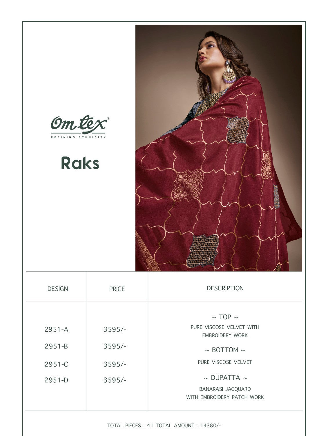 Raks 2951 Omtex Viscose Velvet Suits Exporter Gujarat