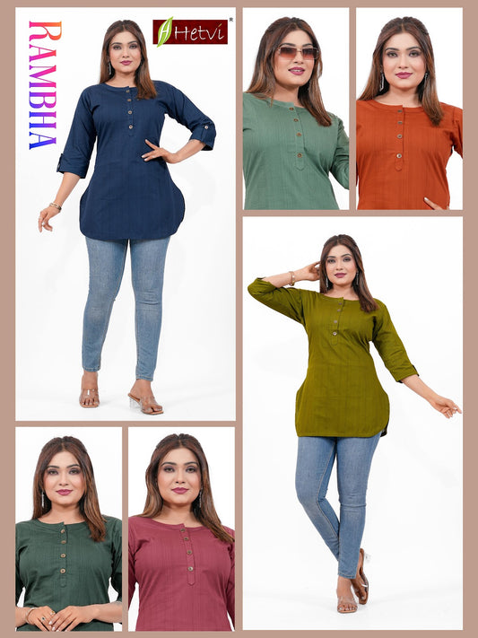 Rambha Hetvi Cotton Short Kurtis Wholesaler Gujarat