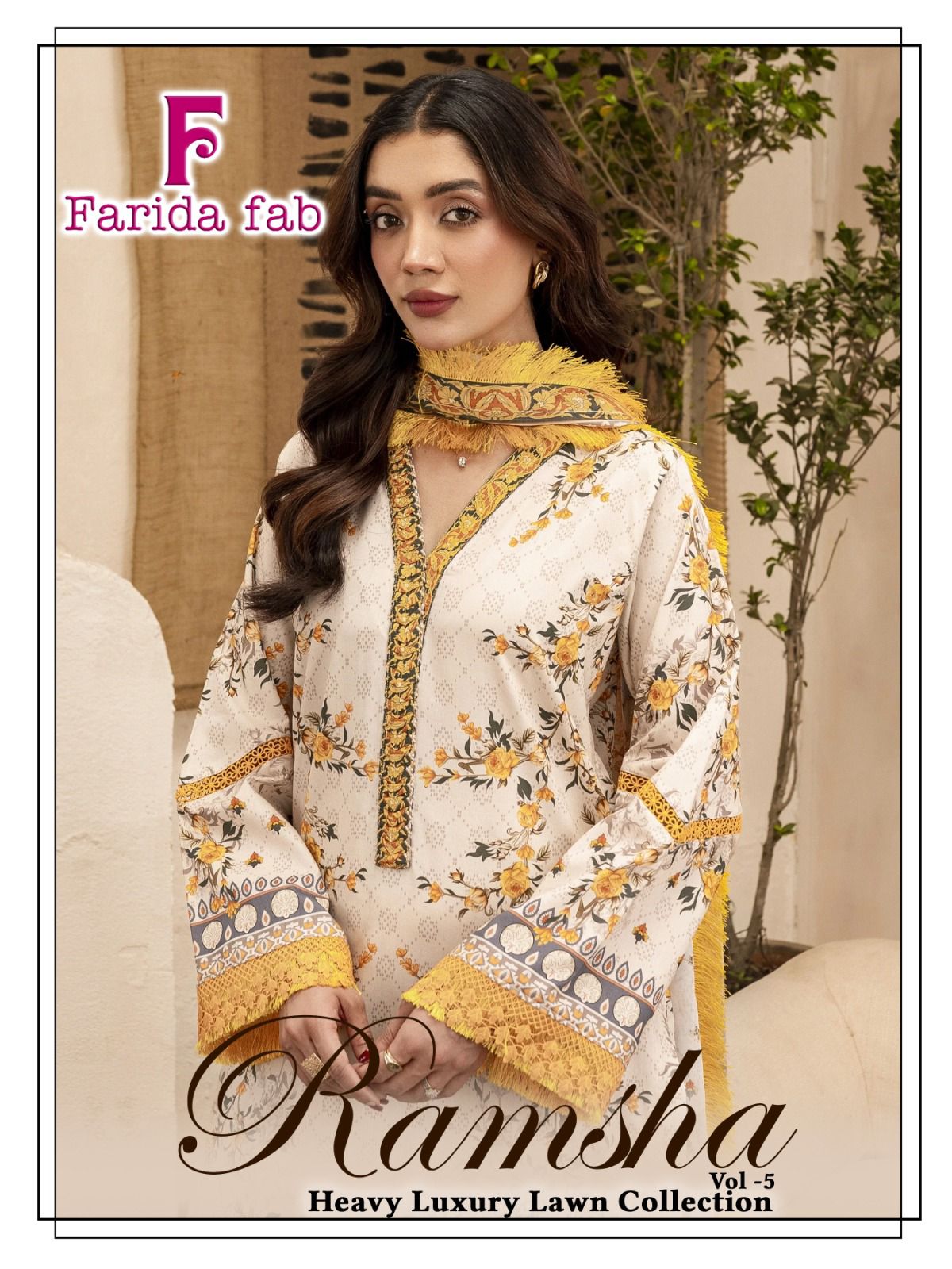 Ramsha Vol 5 Heavy Luxury Lawn Collection Farida Fab Karachi Salwar Suits Wholesale Rate