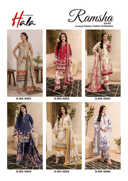 Ramsha Vol 5 Luxury Cotton Collection Hala Karachi Salwar Suits Supplier