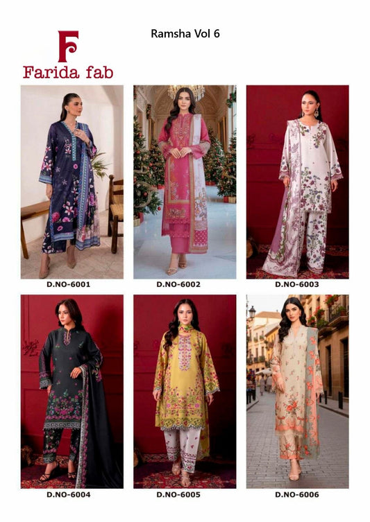 Ramsha Vol 6 Farida Fab Mix Cotton Karachi Salwar Suits Wholesaler