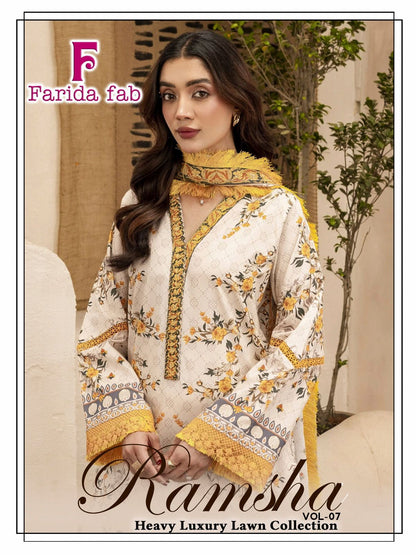 Ramsha Vol 7 Farida Fab Lawn Cotton Karachi Salwar Suits Wholesaler