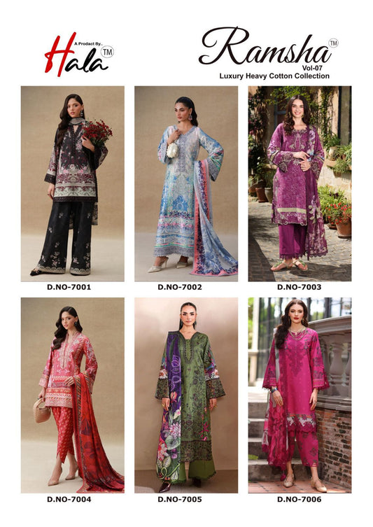 Ramsha Vol 7 Hala Mix Cotton Karachi Salwar Suits Manufacturer