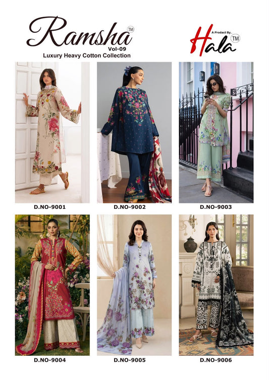 Ramsha Vol 9 Hala Cotton Karachi Salwar Suits Wholesale Price