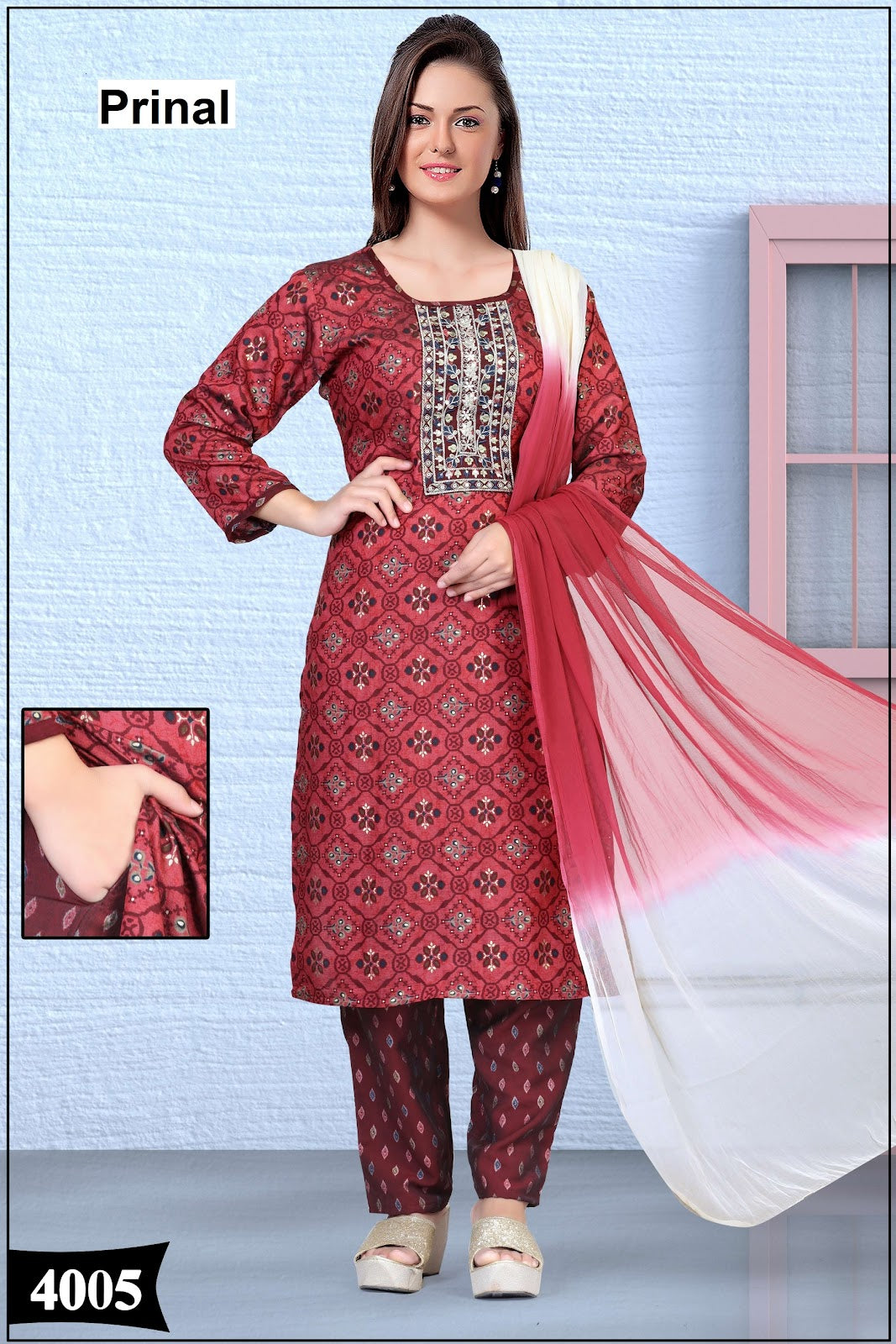 Ranchi Prinal Muslin Silk Readymade Pant Style Suits Exporter