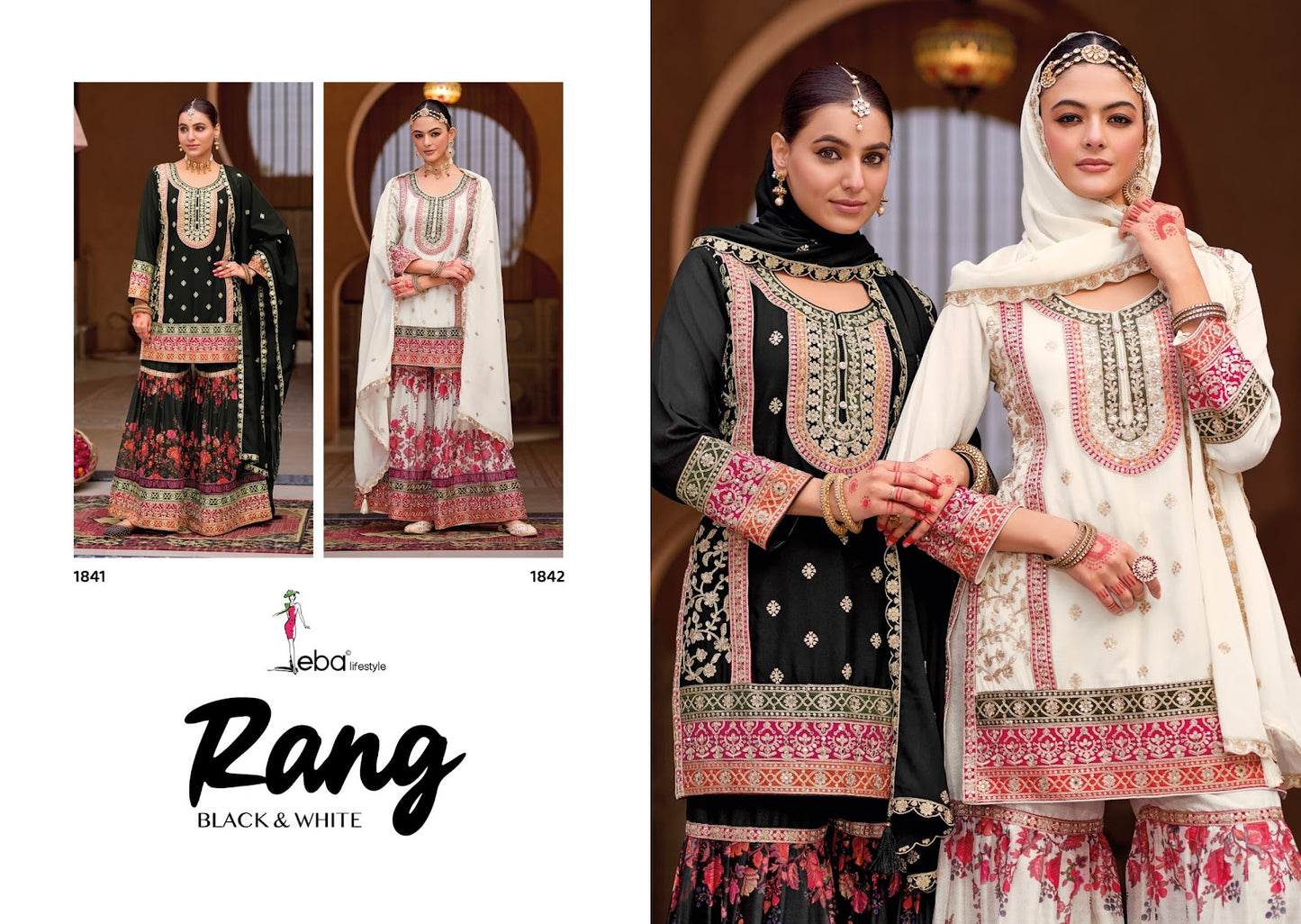 Rang Black And White Eba Lifestyle Chinon Pakistani Readymade Suits Supplier Ahmedabad