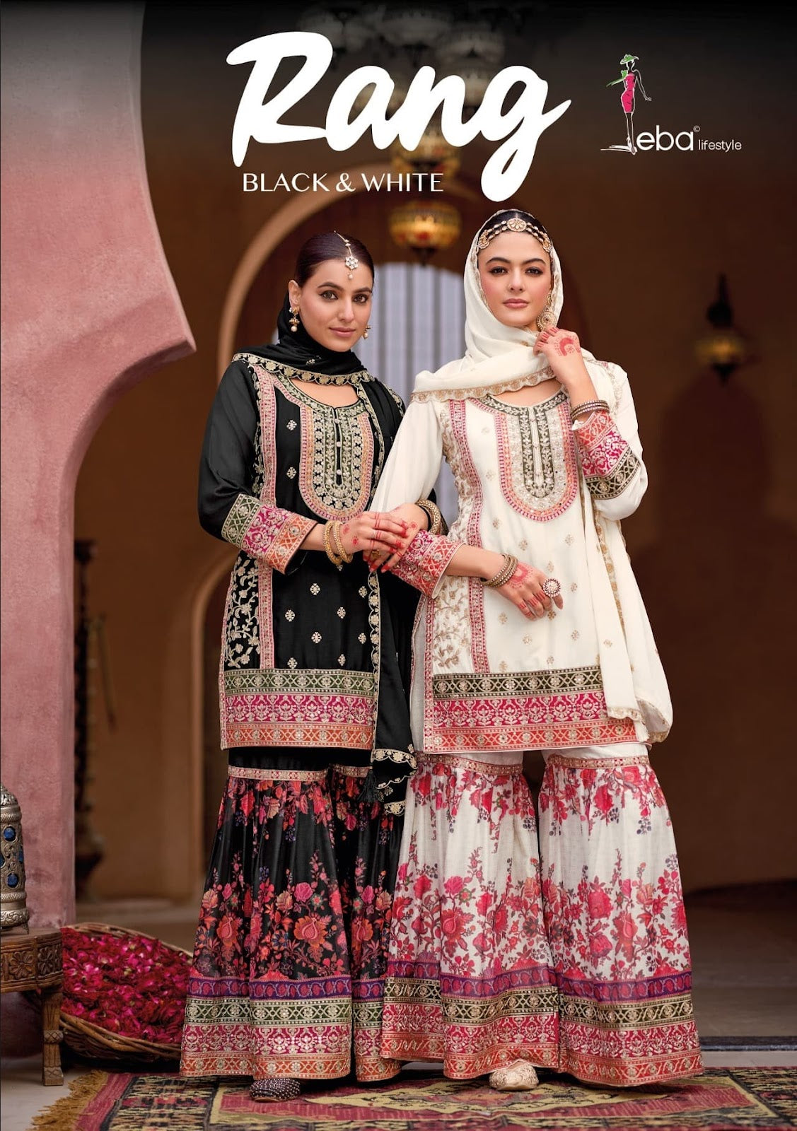 Rang Black And White Eba Lifestyle Chinon Pakistani Readymade Suits Supplier Ahmedabad