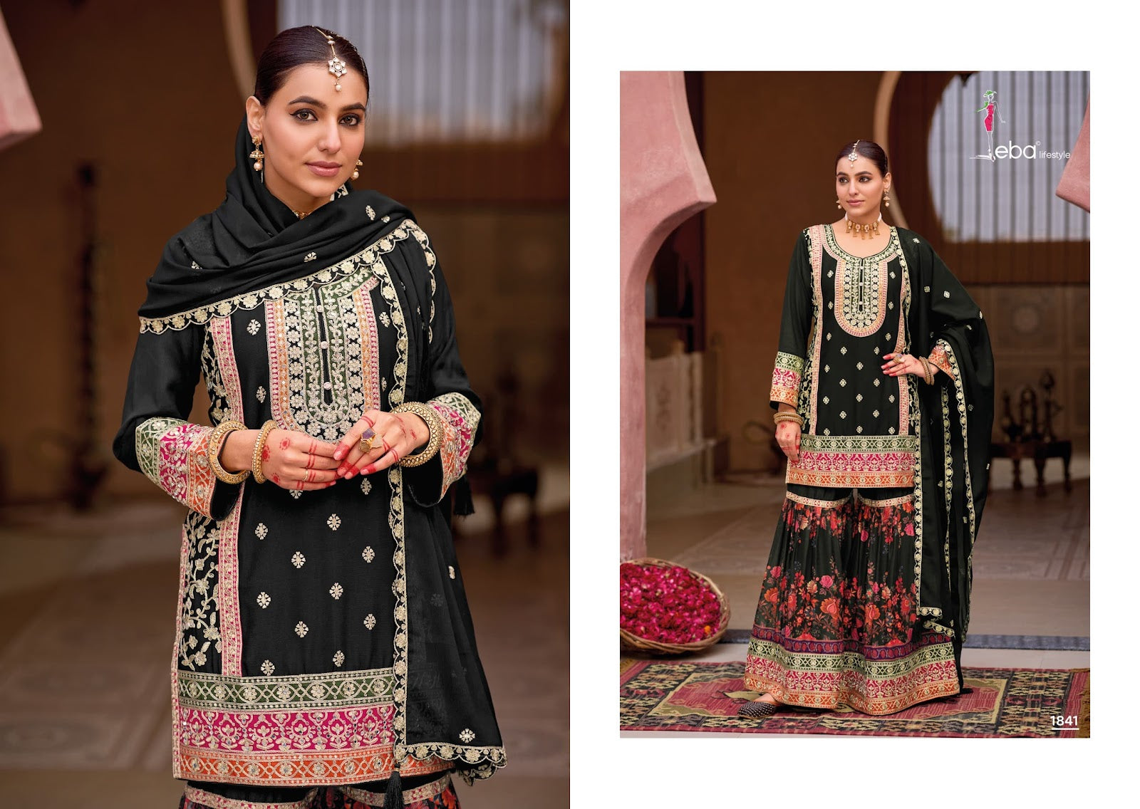 Rang Black And White Eba Lifestyle Chinon Pakistani Readymade Suits Supplier Ahmedabad