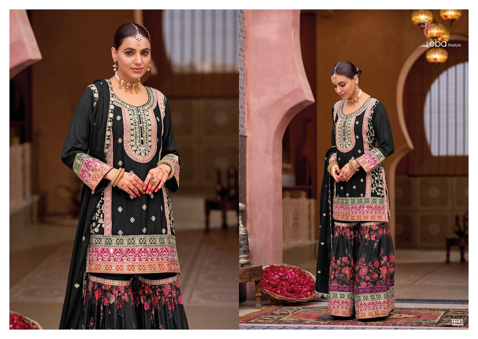 Rang Black And White Eba Lifestyle Chinon Pakistani Readymade Suits Supplier Ahmedabad