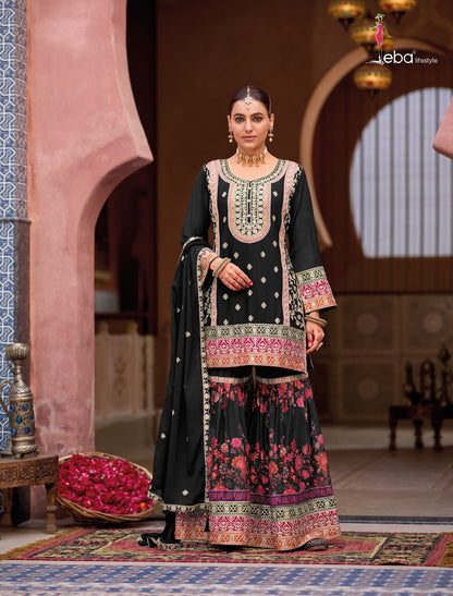 Rang Black And White Eba Lifestyle Chinon Pakistani Readymade Suits Supplier Ahmedabad