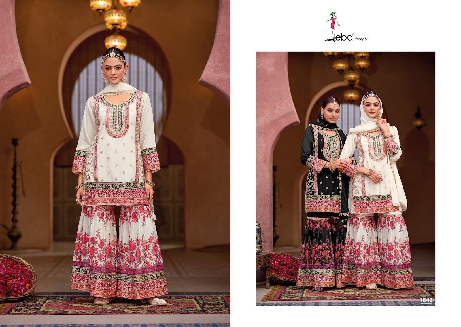 Rang Black And White Eba Lifestyle Chinon Pakistani Readymade Suits Supplier Ahmedabad