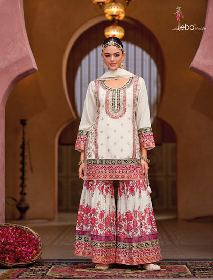 Rang Black And White Eba Lifestyle Chinon Pakistani Readymade Suits Supplier Ahmedabad