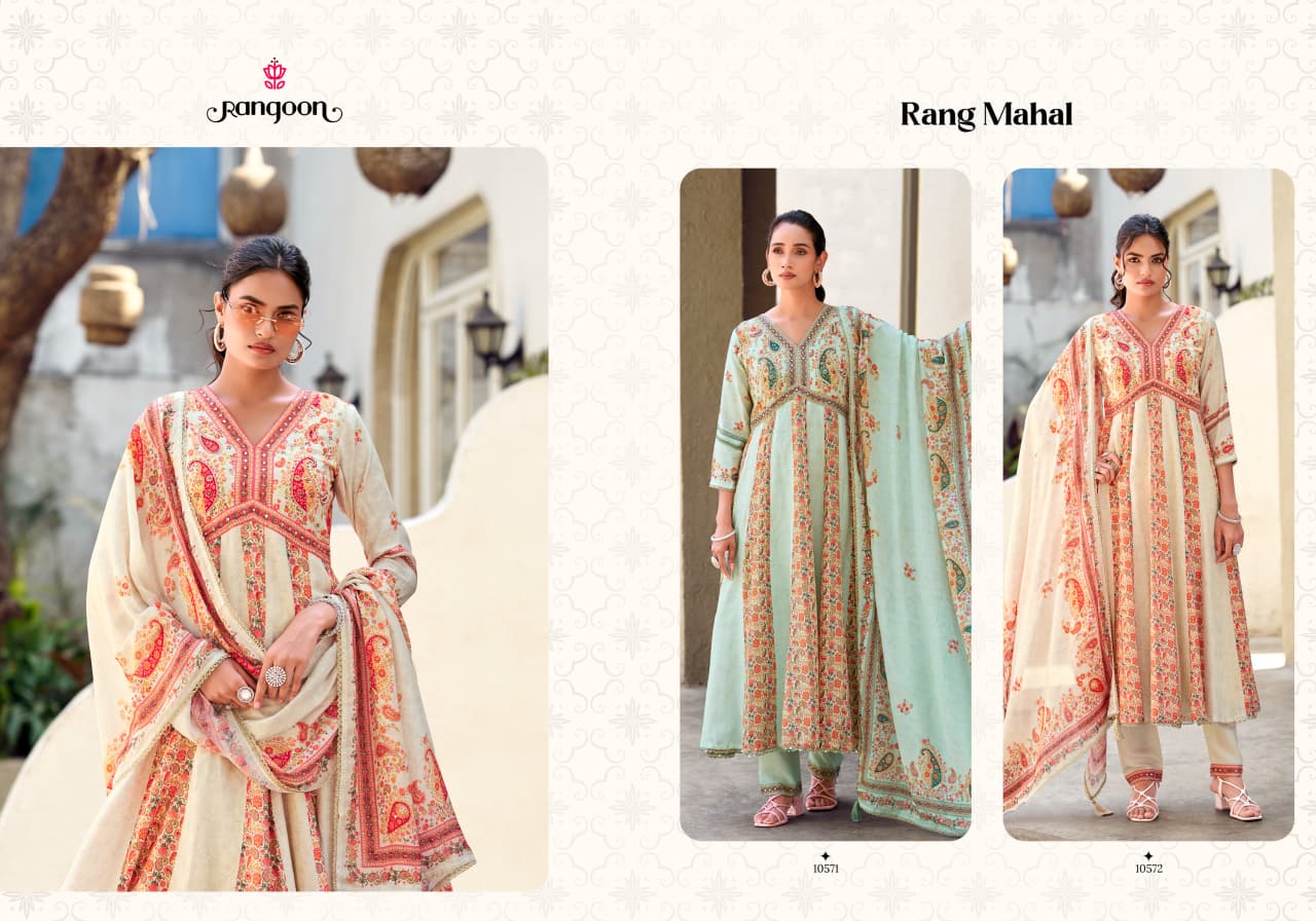 Rang Mahal Rangoon Muslin Readymade Anarkali Suits Wholesaler India