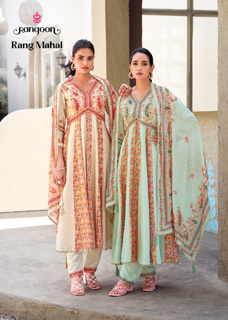 Rang Mahal Rangoon Muslin Readymade Anarkali Suits Wholesaler India