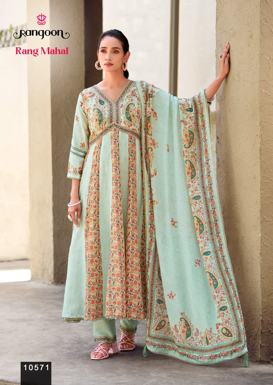 Rang Mahal Rangoon Muslin Readymade Anarkali Suits Wholesaler India