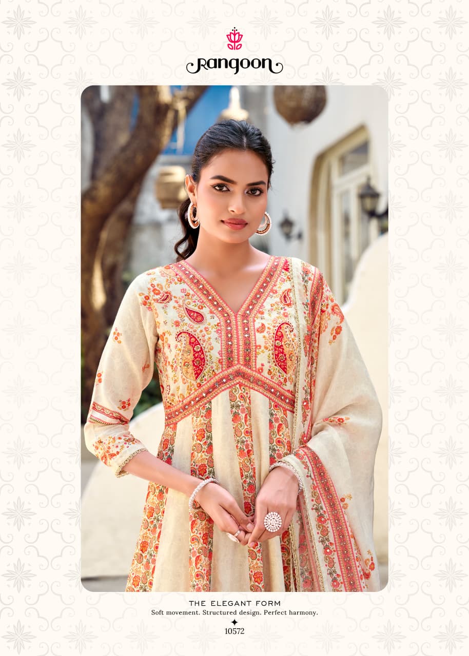 Rang Mahal Rangoon Muslin Readymade Anarkali Suits Wholesaler India