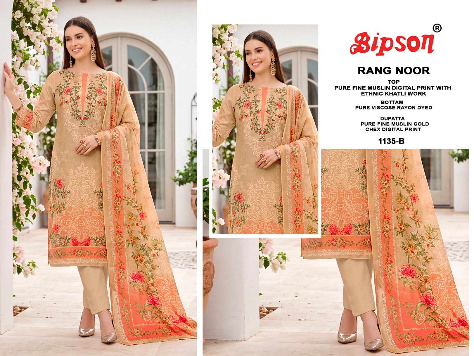 Rang Noor 1135 Bipson Prints Muslin Pant Style Suits Supplier Gujarat