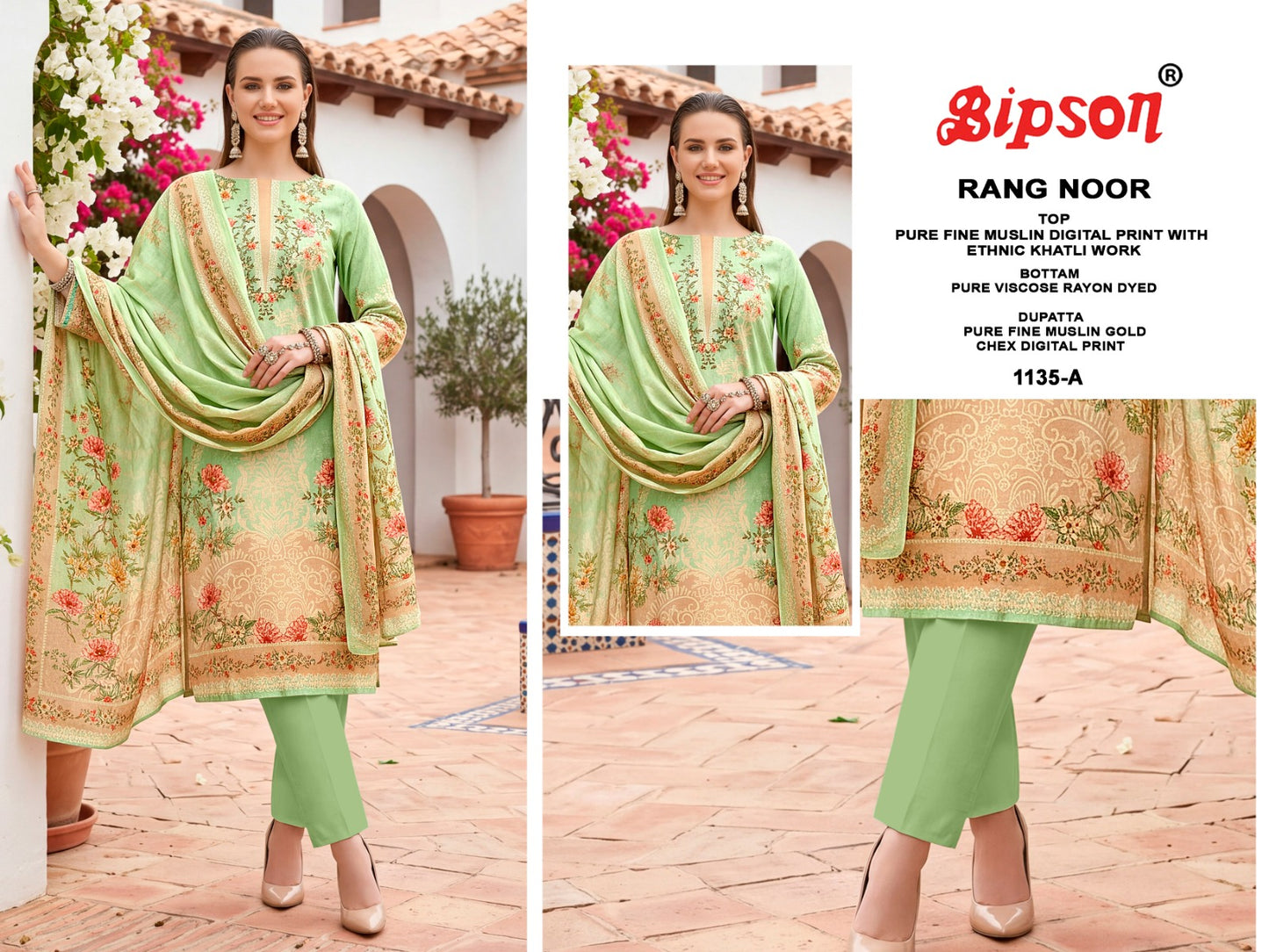 Rang Noor 1135 Bipson Prints Muslin Pant Style Suits Supplier Gujarat