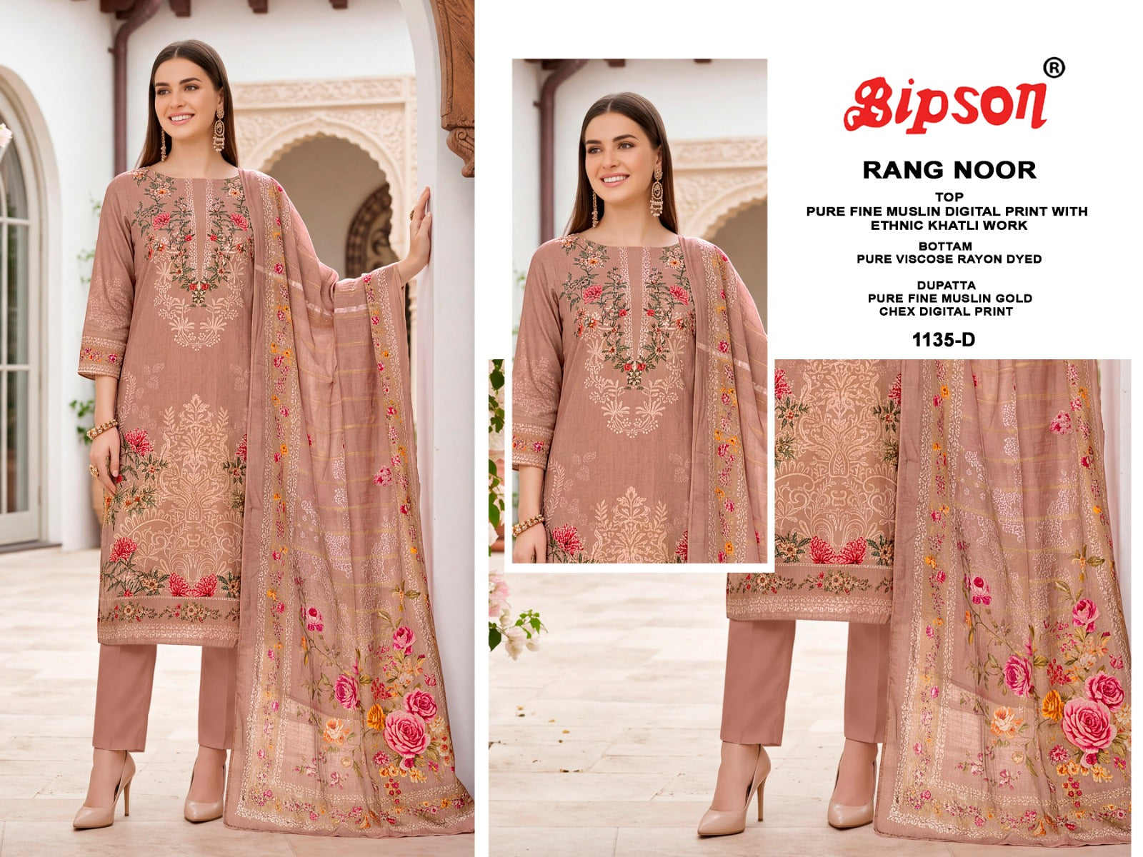 Rang Noor 1135 Bipson Prints Muslin Pant Style Suits Supplier Gujarat
