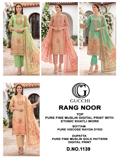 Rang Noor 1139 Gucchi Muslin Pant Style Suits Manufacturer Gujarat