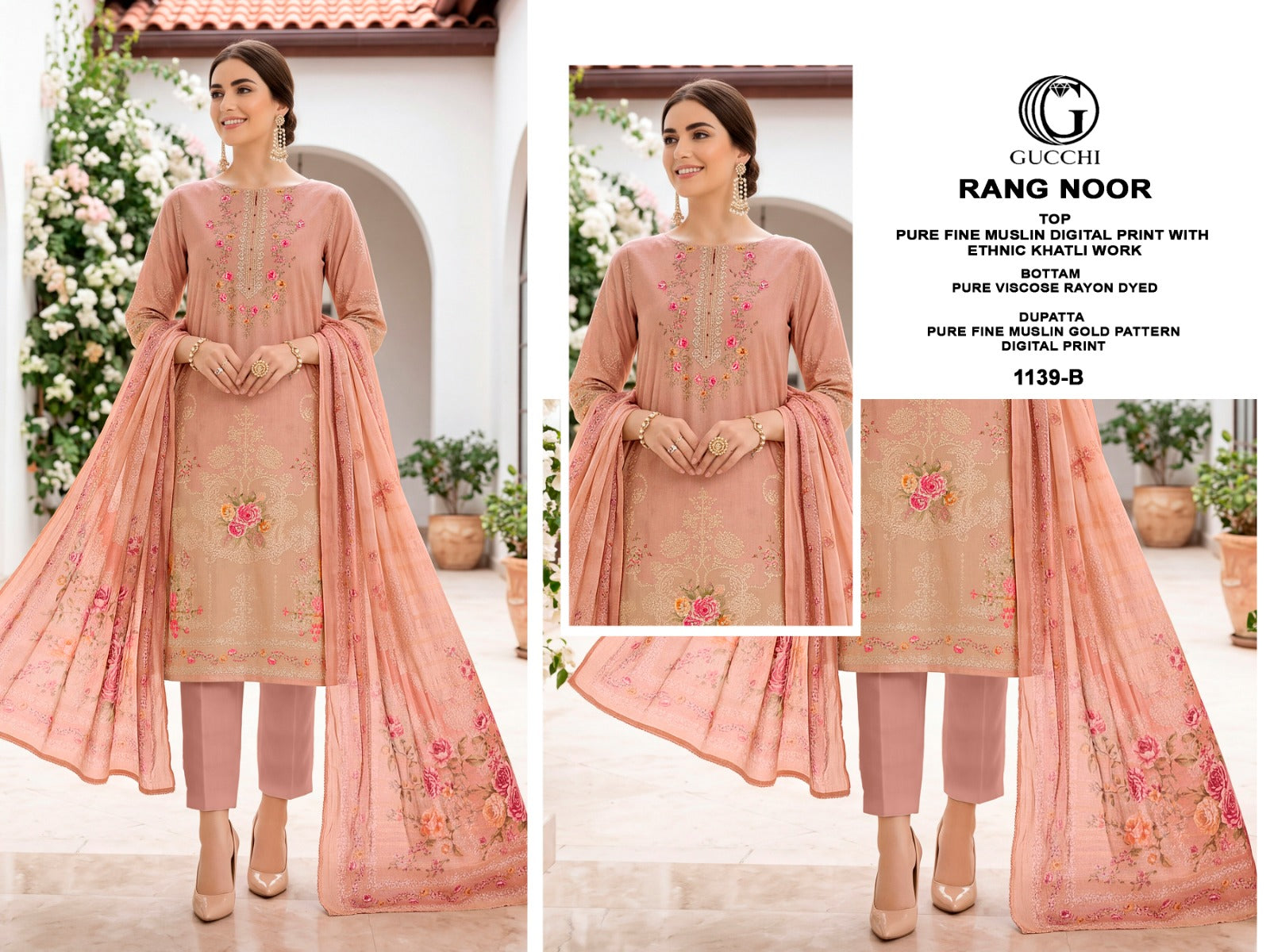 Rang Noor 1139 Gucchi Muslin Pant Style Suits Manufacturer Gujarat