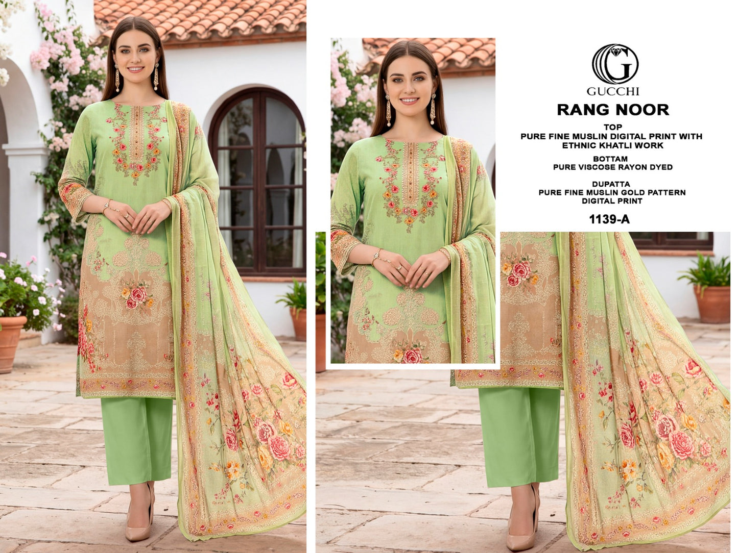 Rang Noor 1139 Gucchi Muslin Pant Style Suits Manufacturer Gujarat