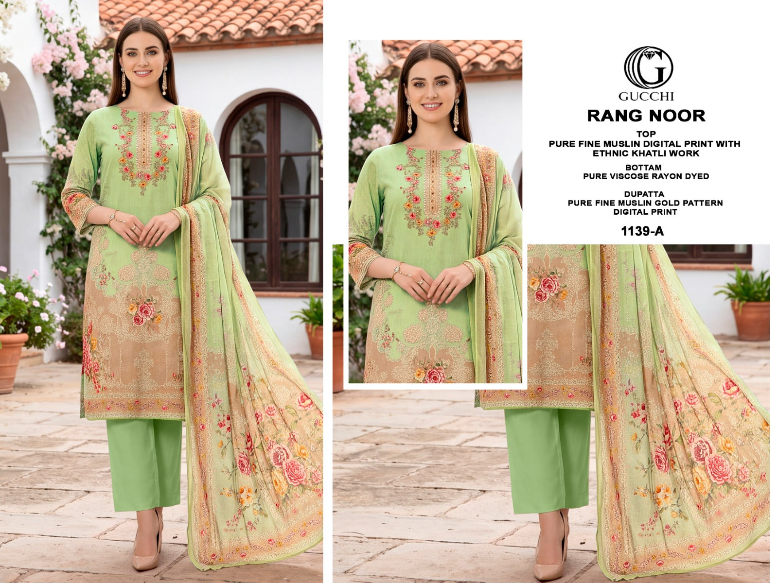 Rang Noor 1139 Gucchi Muslin Pant Style Suits Manufacturer Gujarat