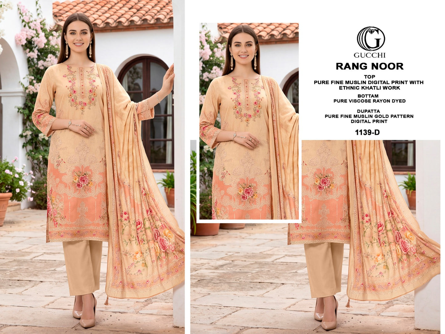 Rang Noor 1139 Gucchi Muslin Pant Style Suits Manufacturer Gujarat