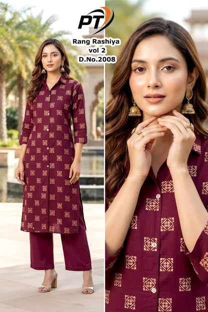 Rang Rashiya Vol 2 Pt Dhabu Cotton Kurti Plazzo Set Supplier Gujarat