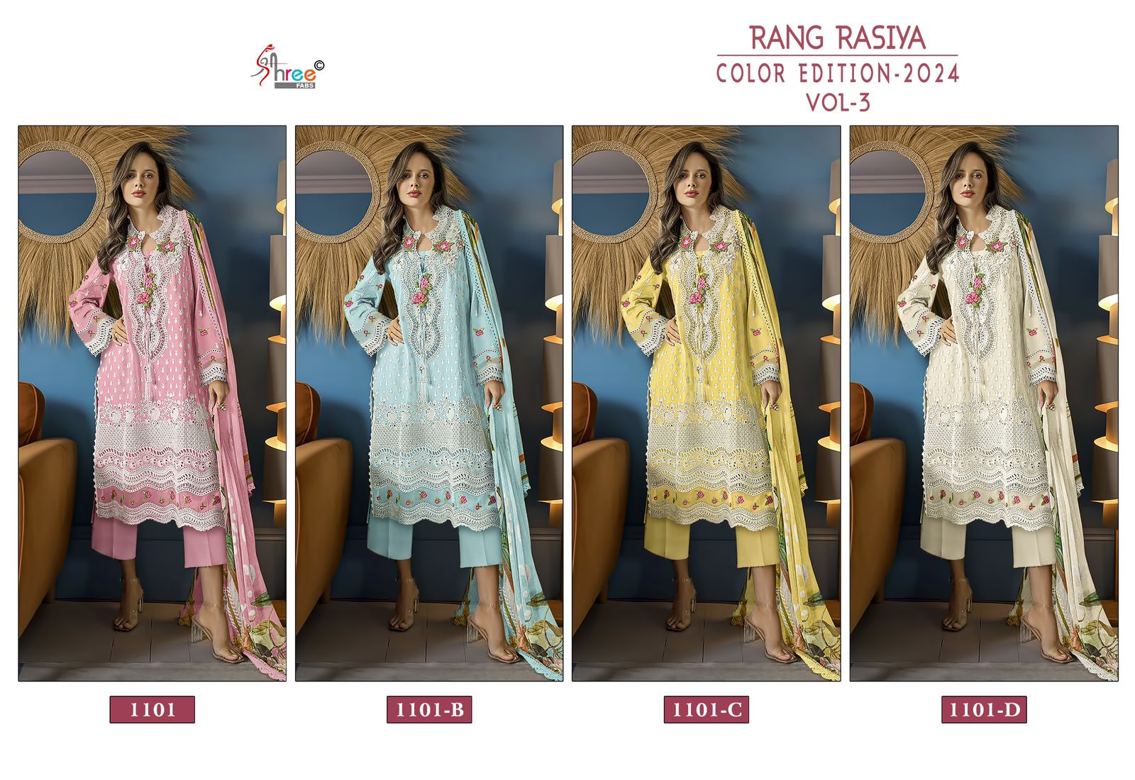 Rang Rasiya Color Edition Vol 3-2024 Shree Fabs Lawn Cotton Pakistani Salwar Suits Manufacturer Ahmedabad