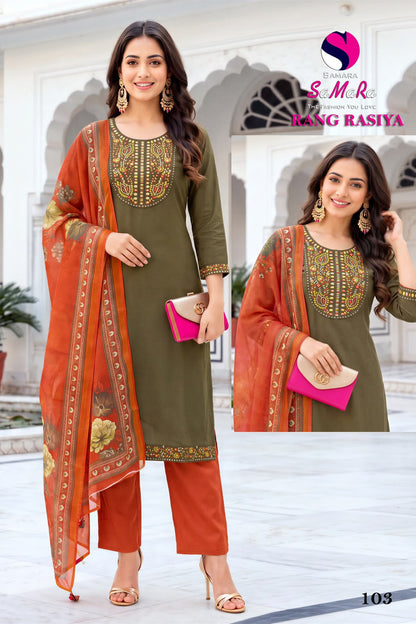 Rang Rasiya Samara Dhabu Cotton Readymade Pant Style Suits Supplier