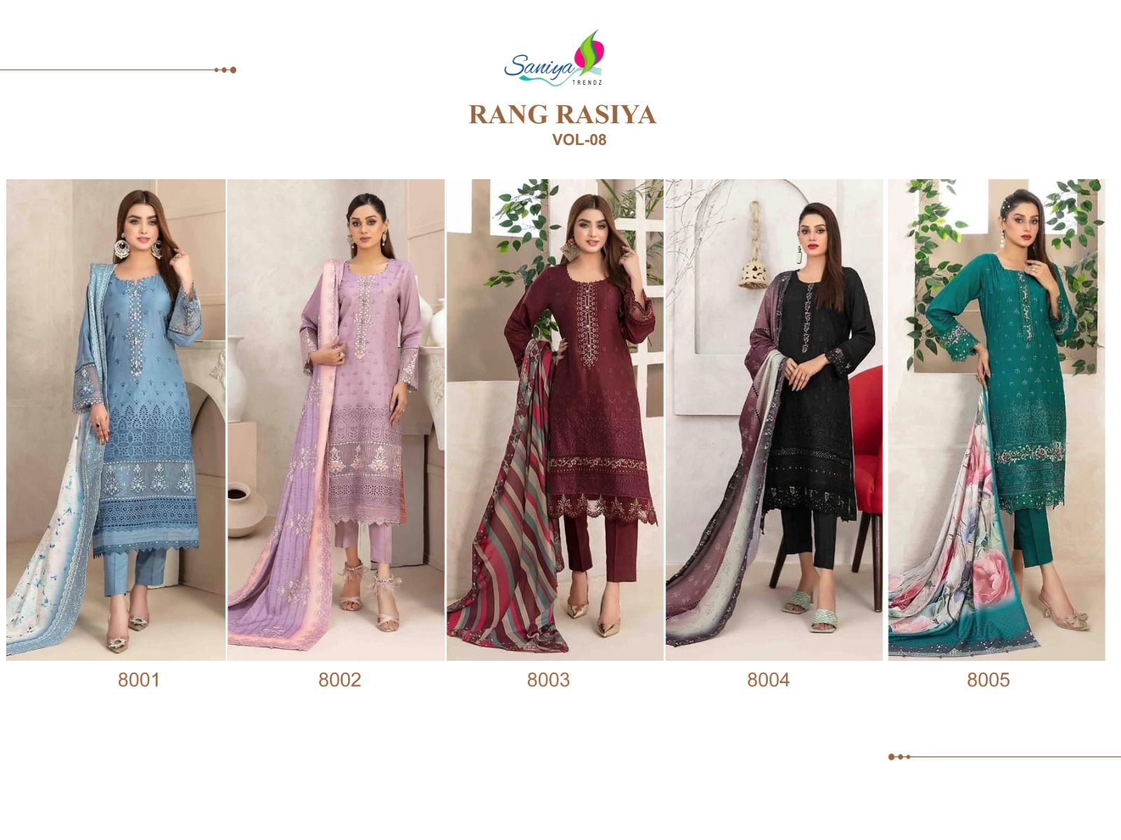 Rang Rasiya Vol 8 Saniya Trendz Cotton Pakistani Salwar Suits Manufacturer Ahmedabad