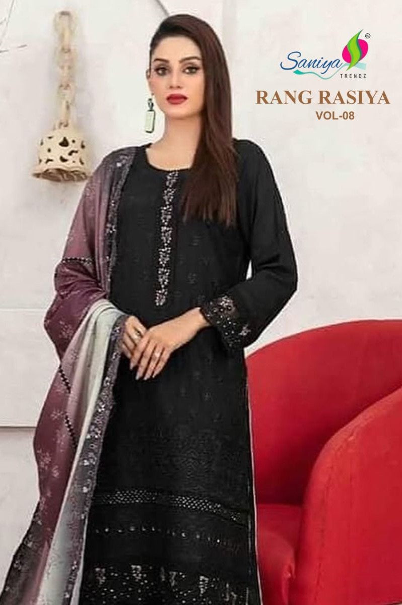 Rang Rasiya Vol 8 Saniya Trendz Cotton Pakistani Salwar Suits Manufacturer Ahmedabad