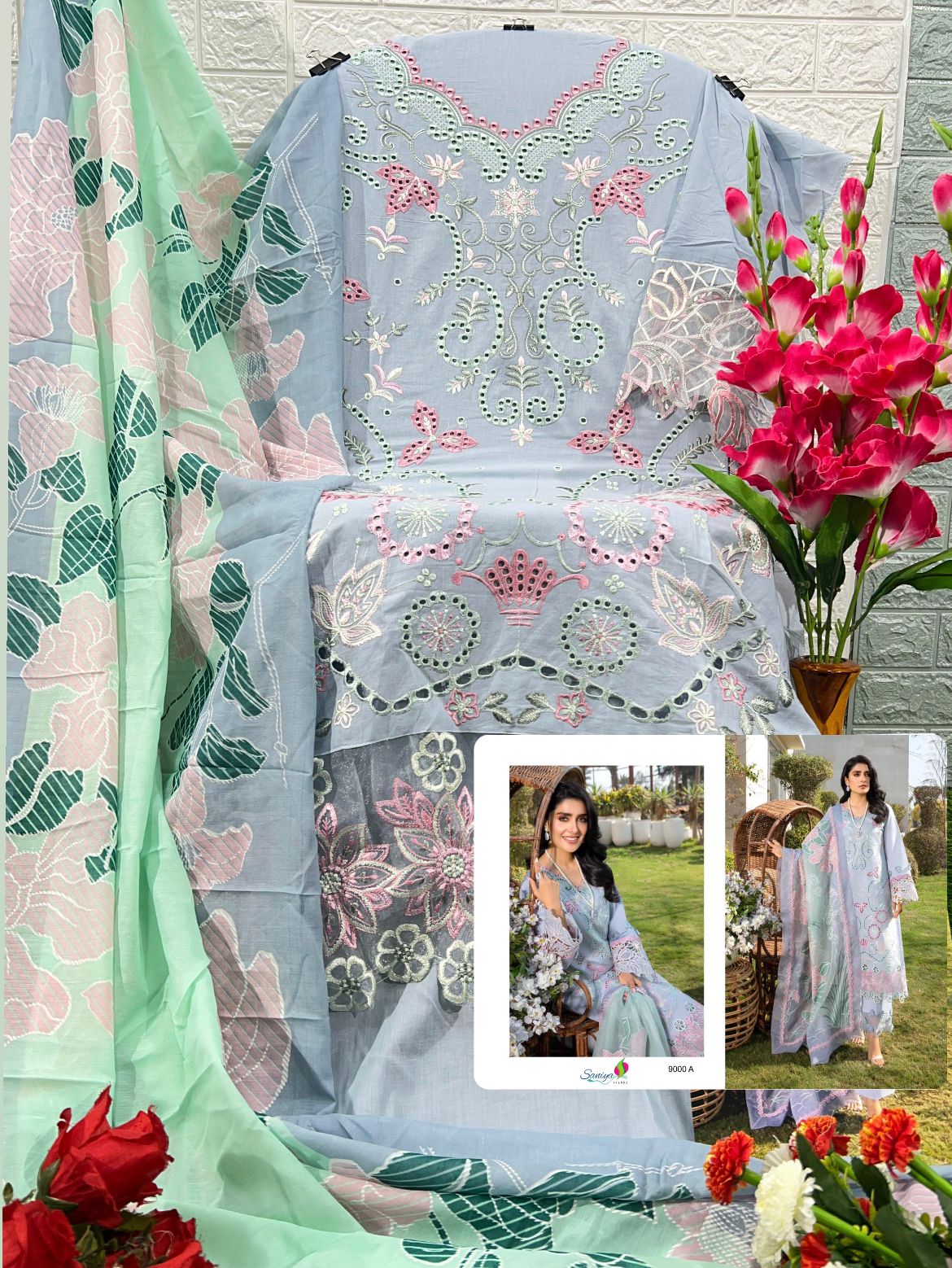 Rang Rasiya Vol 9 Series 9000 Saniya Trendz Cotton Pakistani Salwar Suits Wholesaler Ahmedabad
