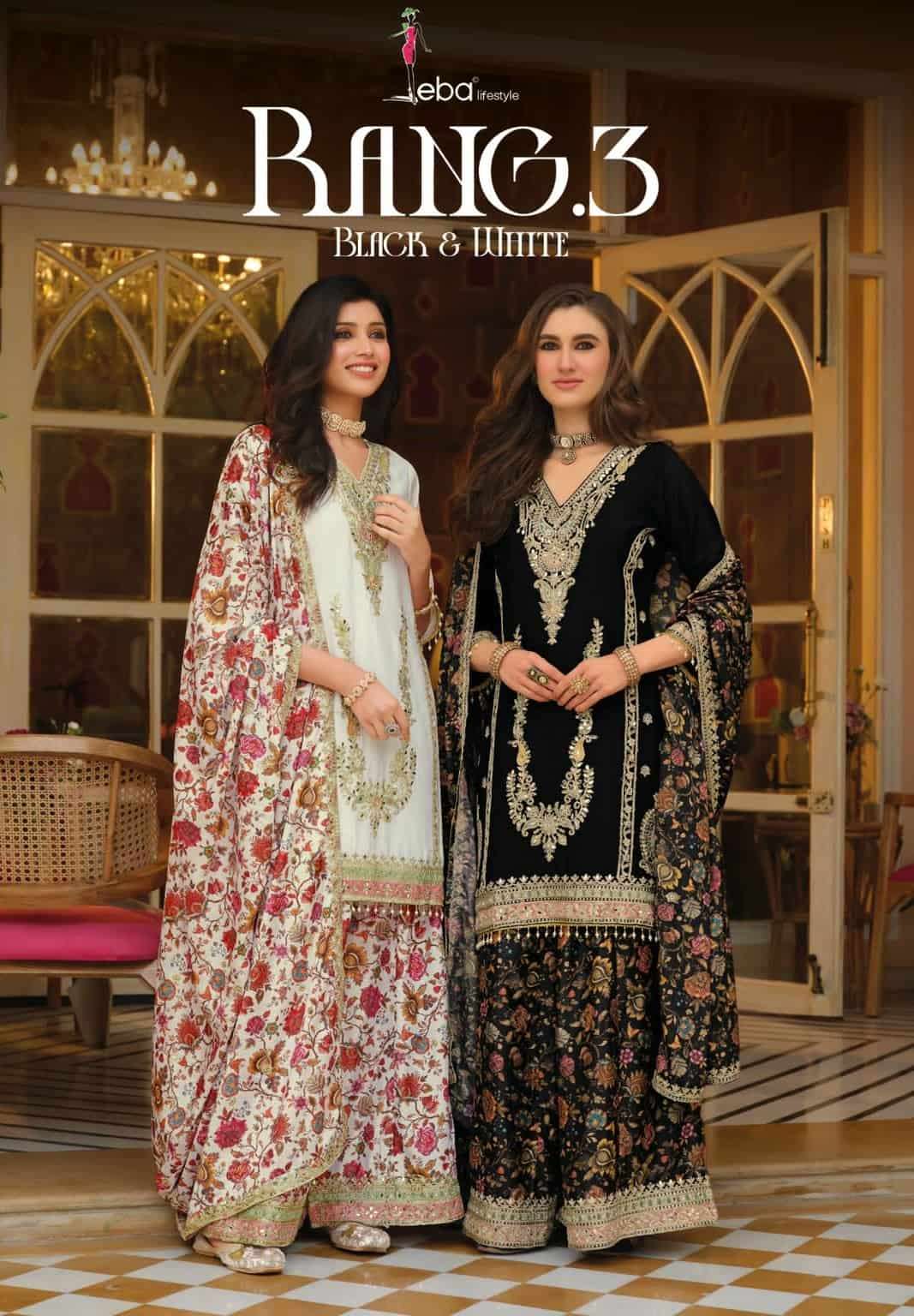 Rang Vol 3 Black-White Eba Lifestyle Chinon Pakistani Readymade Suits Manufacturer