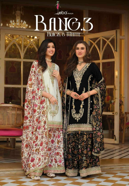 Rang Vol 3 Black-White Eba Lifestyle Chinon Pakistani Readymade Suits Manufacturer