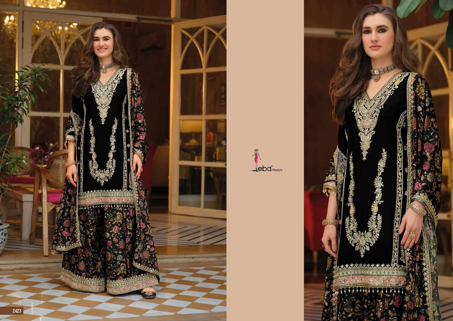 Rang Vol 3 Black-White Eba Lifestyle Chinon Pakistani Readymade Suits Manufacturer