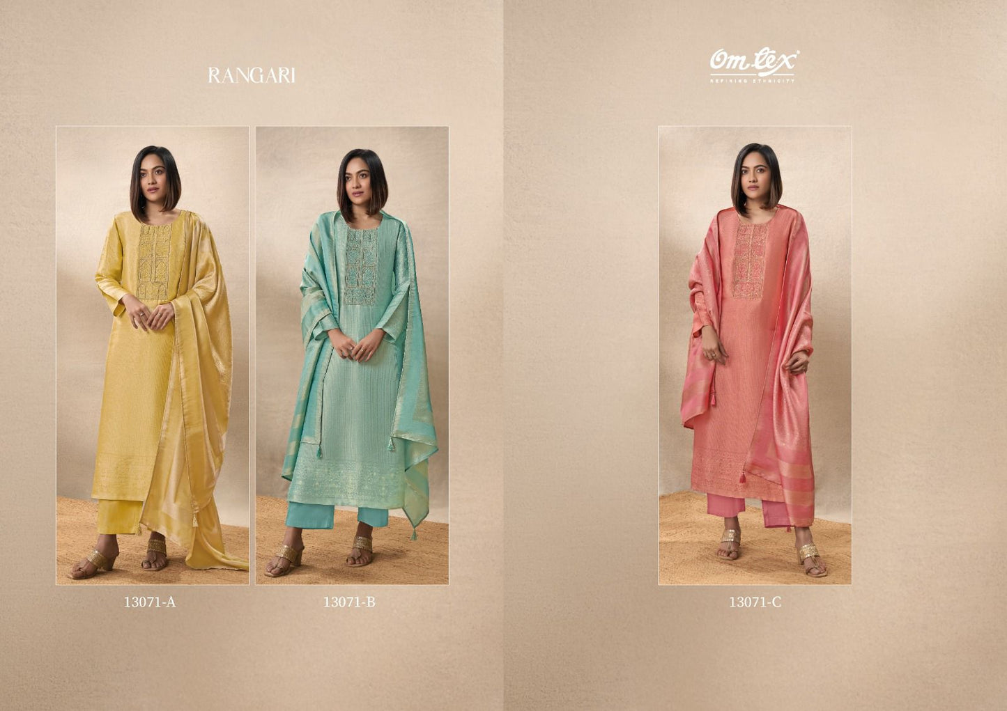 Rangari Omtex Silk Jacquard Pant Style Suits Supplier Ahmedabad