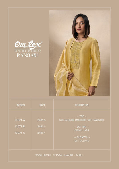 Rangari Omtex Silk Jacquard Pant Style Suits Supplier Ahmedabad