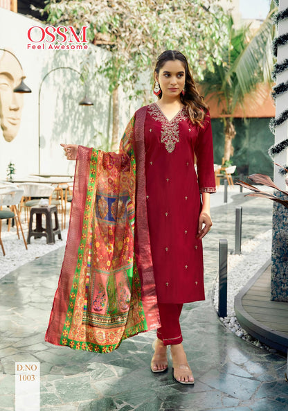 Rangat Ossm Roman Silk Readymade Pant Style Suits Wholesale Price