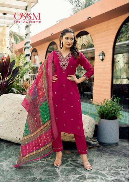 Rangat Ossm Roman Silk Readymade Pant Style Suits Wholesale Price