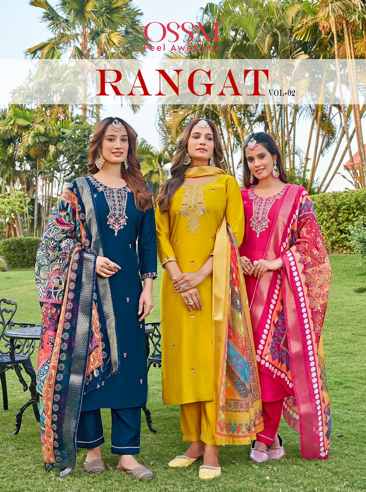 Rangat Vol 2 Ossm Roman Silk Readymade Pant Style Suits Exporter Gujarat
