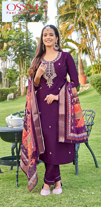 Rangat Vol 2 Ossm Roman Silk Readymade Pant Style Suits Exporter Gujarat