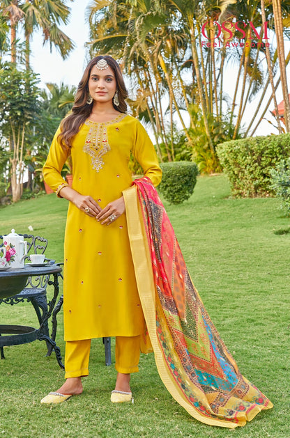 Rangat Vol 2 Ossm Roman Silk Readymade Pant Style Suits Exporter Gujarat