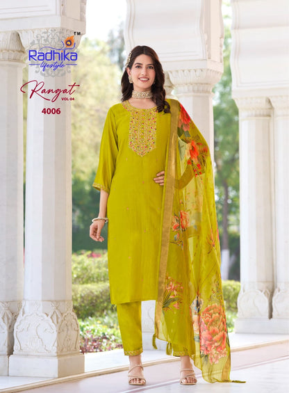Rangat Vol 4 Radhika Lifestyle Vichitra Readymade Pant Style Suits Wholesale