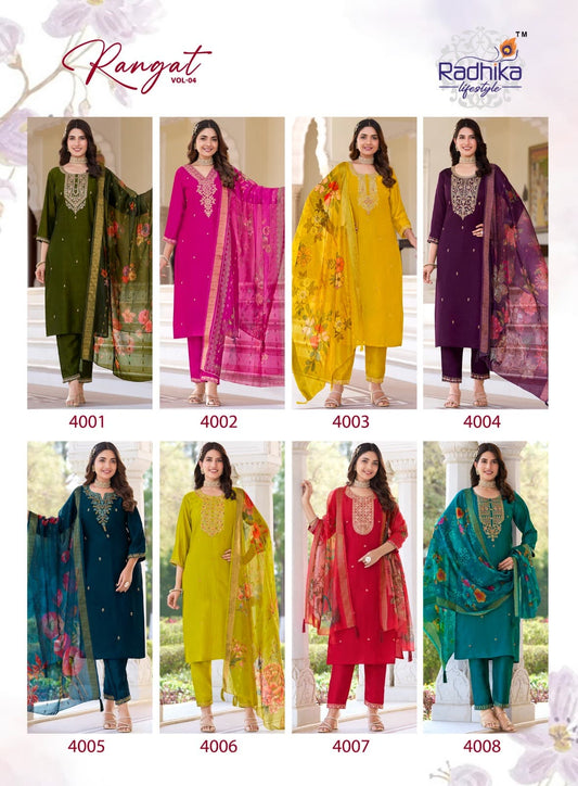 Rangat Vol 4 Radhika Lifestyle Vichitra Readymade Pant Style Suits Wholesale