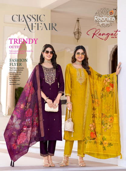 Rangat Vol 4 Radhika Lifestyle Vichitra Readymade Pant Style Suits Wholesale