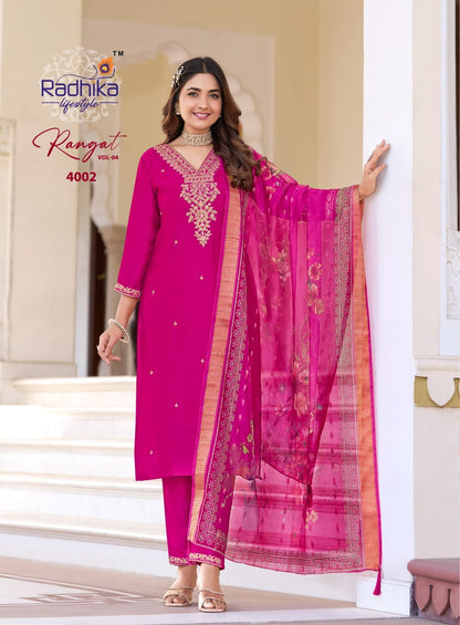 Rangat Vol 4 Radhika Lifestyle Vichitra Readymade Pant Style Suits Wholesale