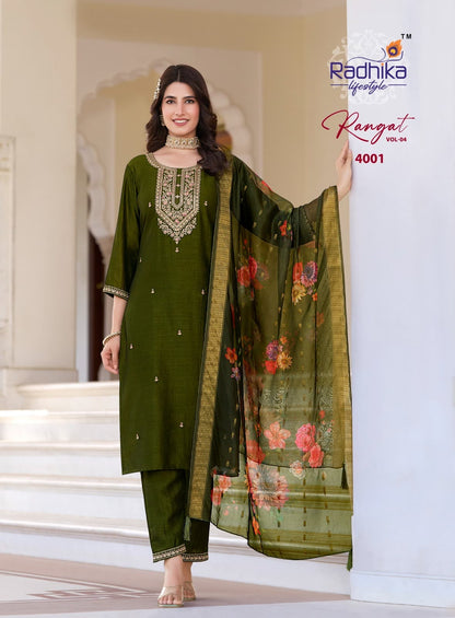 Rangat Vol 4 Radhika Lifestyle Vichitra Readymade Pant Style Suits Wholesale